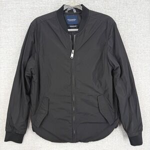 Scotch Soda Mens Black Bomber Jacket True Blue Full Zip Ribbed Collar Cuffs Sz M